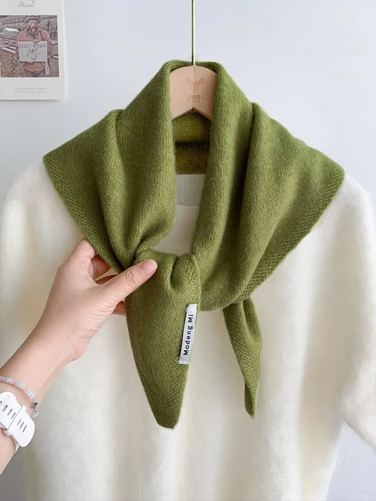 Triangle Scarf for Women Knitted Wool Headscarf Cashmere Feel Y2K Downtown Girl Aesthetic Streetwear Accessories