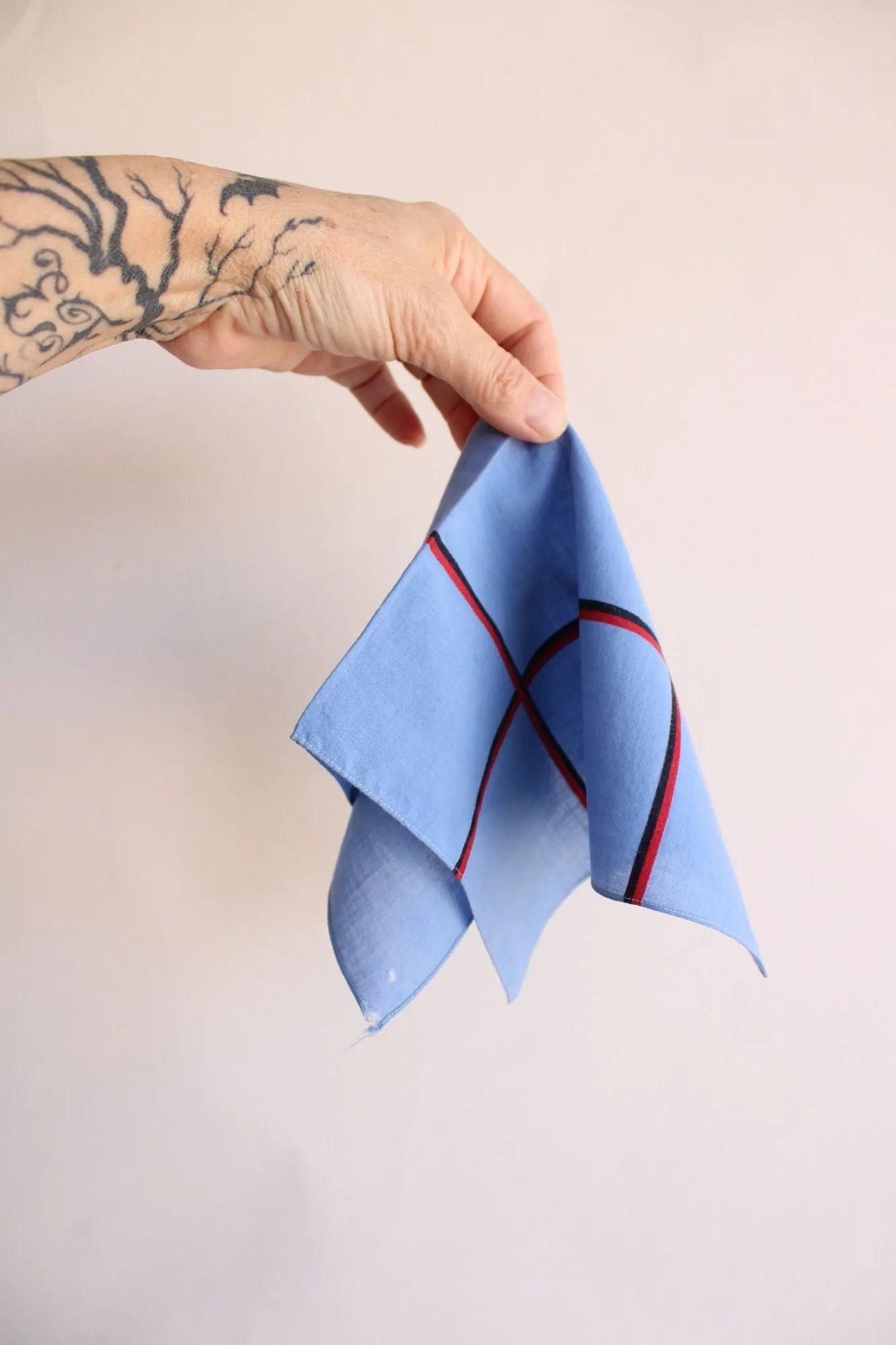 Vintage Cotton Windowpane Check Blue Hankie
