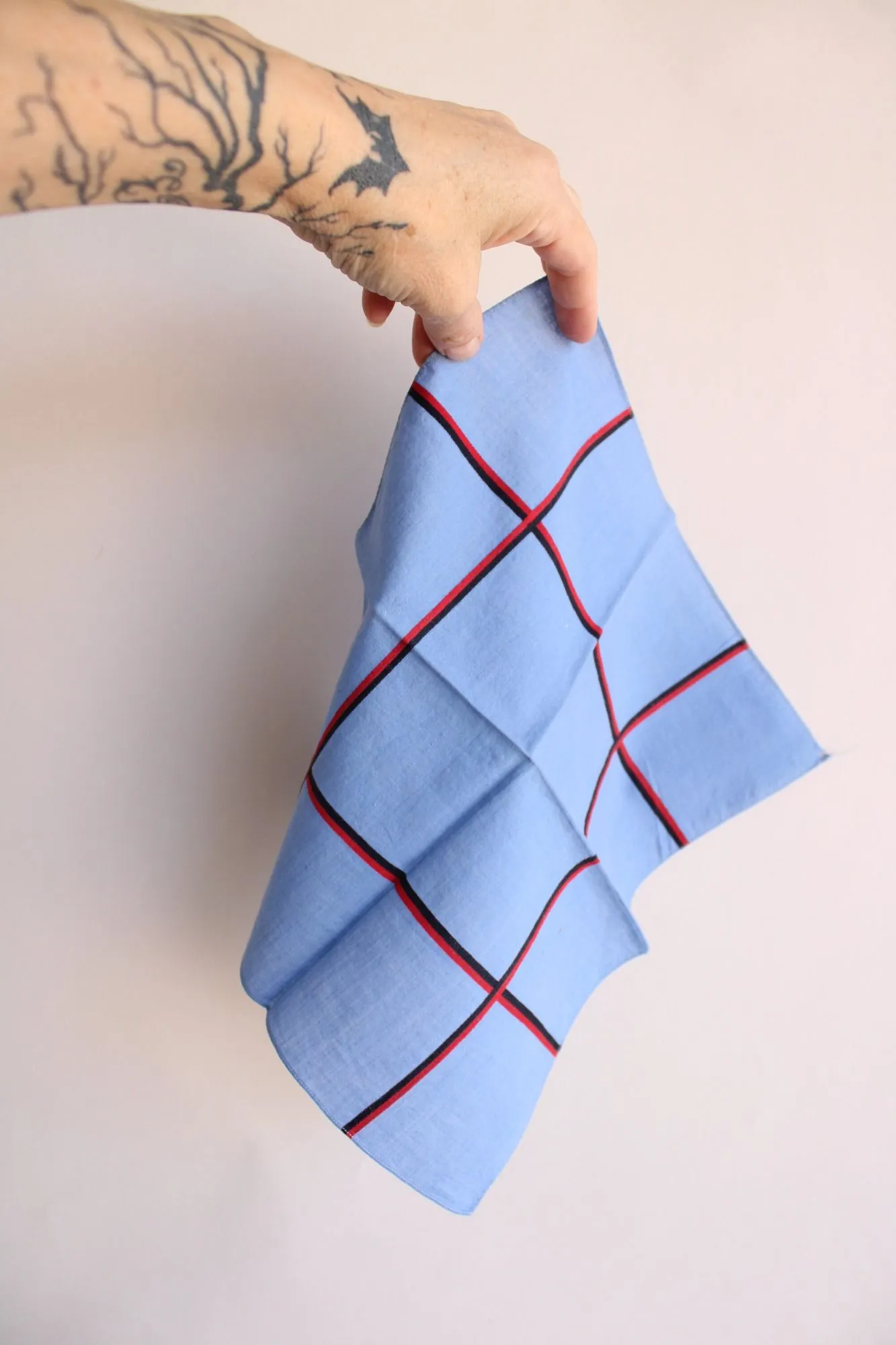Vintage Cotton Windowpane Check Blue Hankie