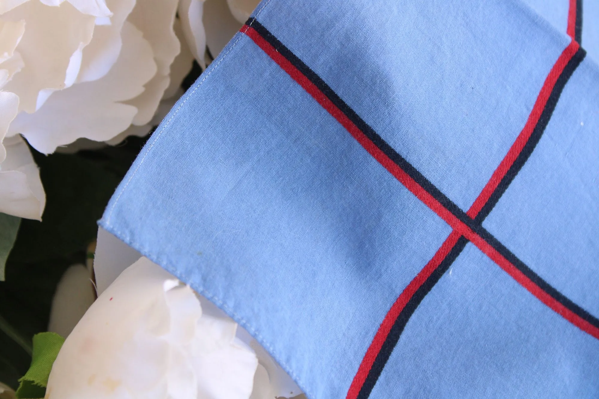 Vintage Cotton Windowpane Check Blue Hankie