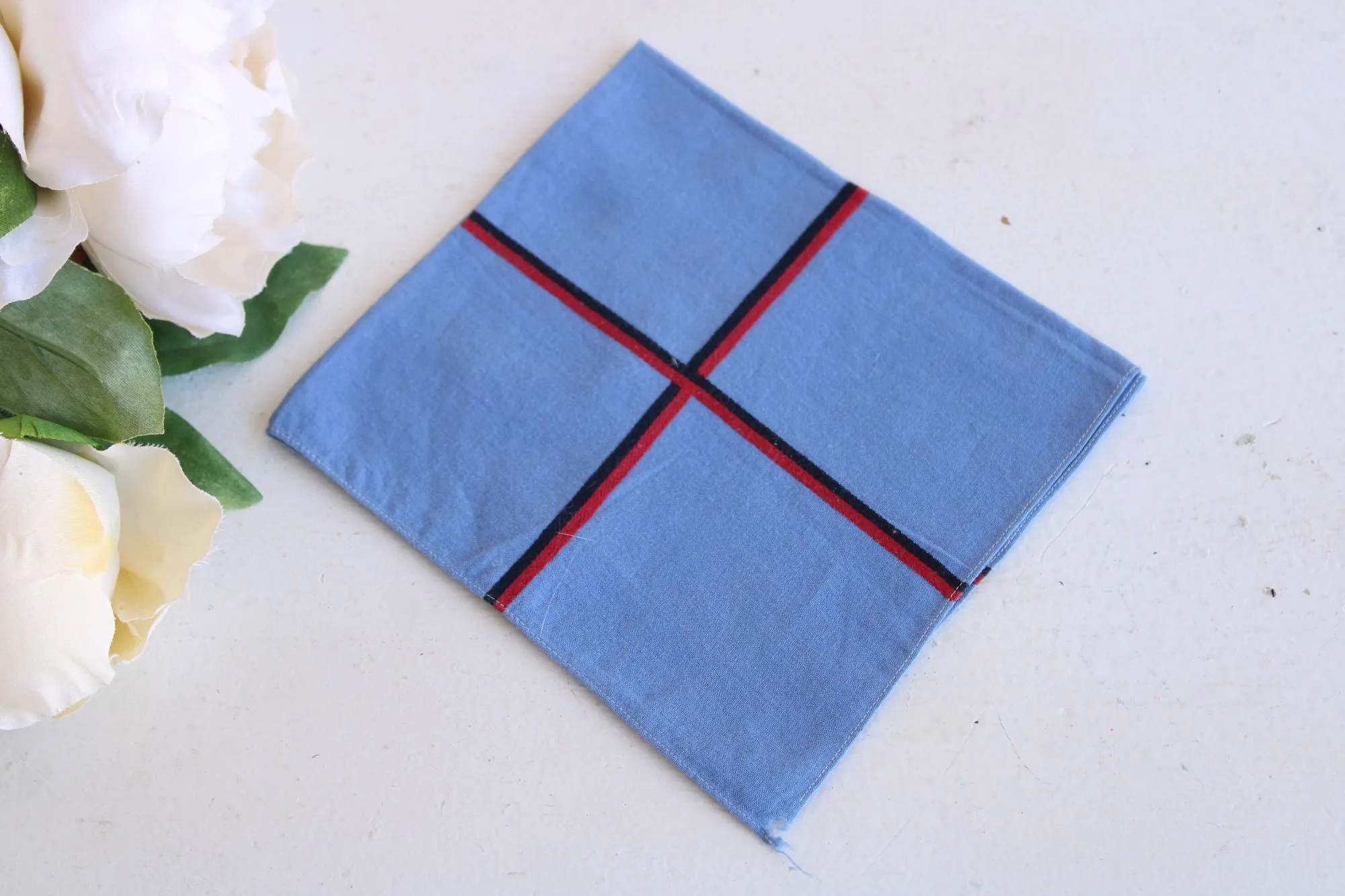 Vintage Cotton Windowpane Check Blue Hankie