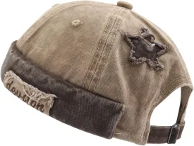 Washed Cotton Brimless Distressed Docker Cap Adjustable Street Casual Sailor Cap Skullcap Beanie Hat Landlord Hats