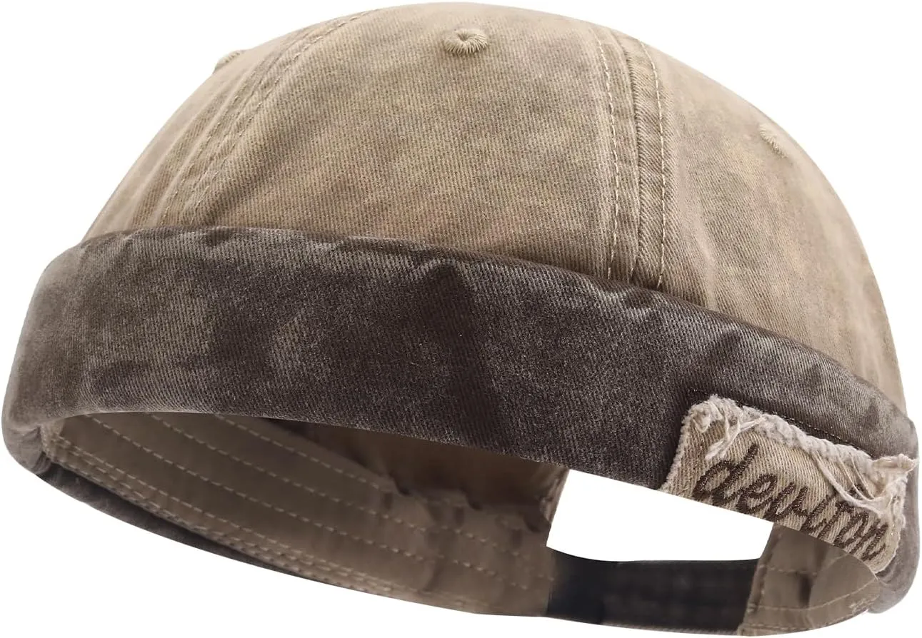 Washed Cotton Brimless Distressed Docker Cap Adjustable Street Casual Sailor Cap Skullcap Beanie Hat Landlord Hats