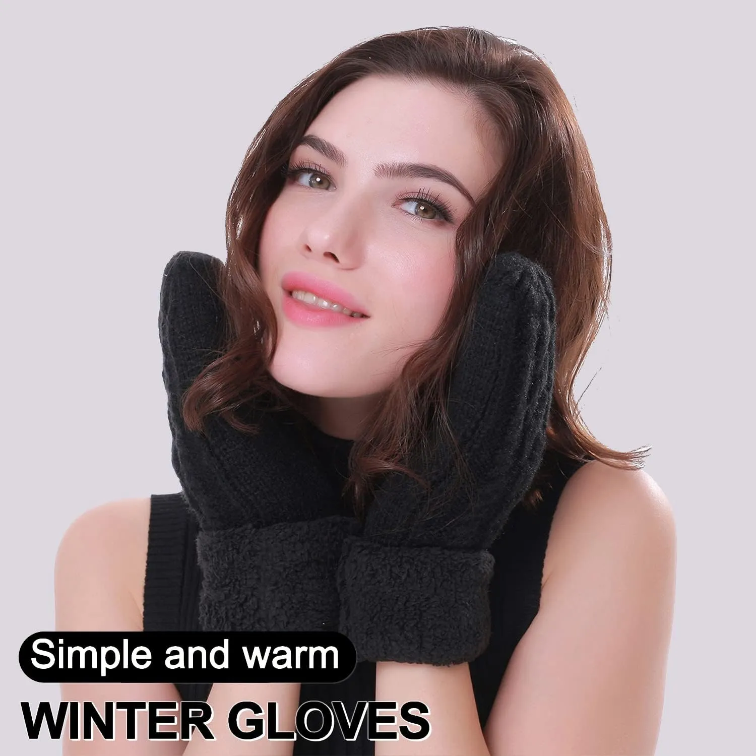 Women's Winter Gloves Warm Lining - Cozy Wool Knit Thick Gloves Mittens