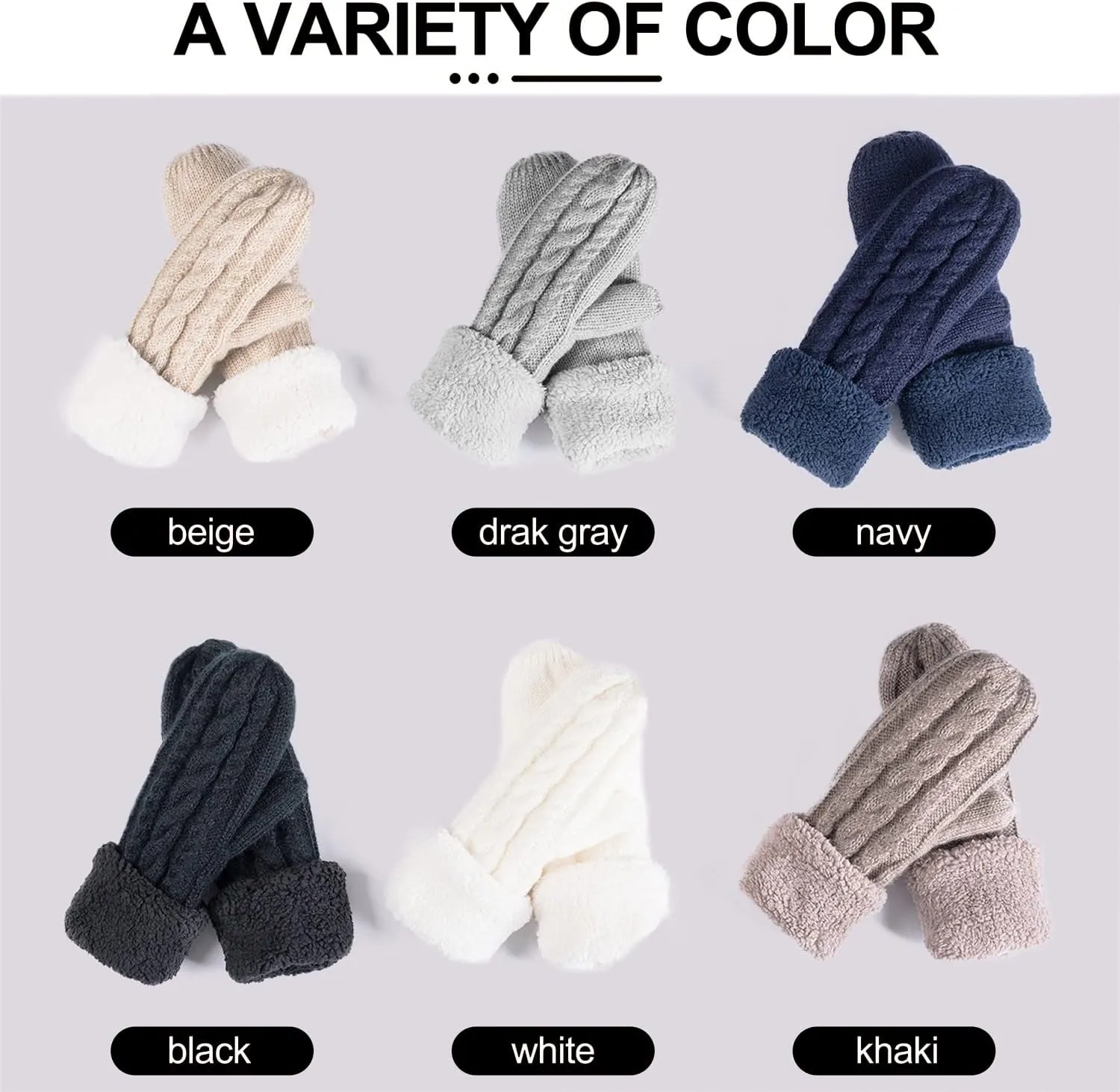 Women's Winter Gloves Warm Lining - Cozy Wool Knit Thick Gloves Mittens