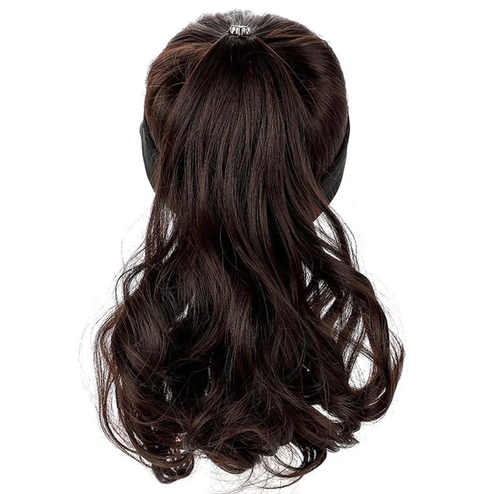 YEKEYI Outdoor Hat Wig Hat with Hair Ponytail Wig Baseball Cap with Hair Brown Black Wavy Women Wig Hats