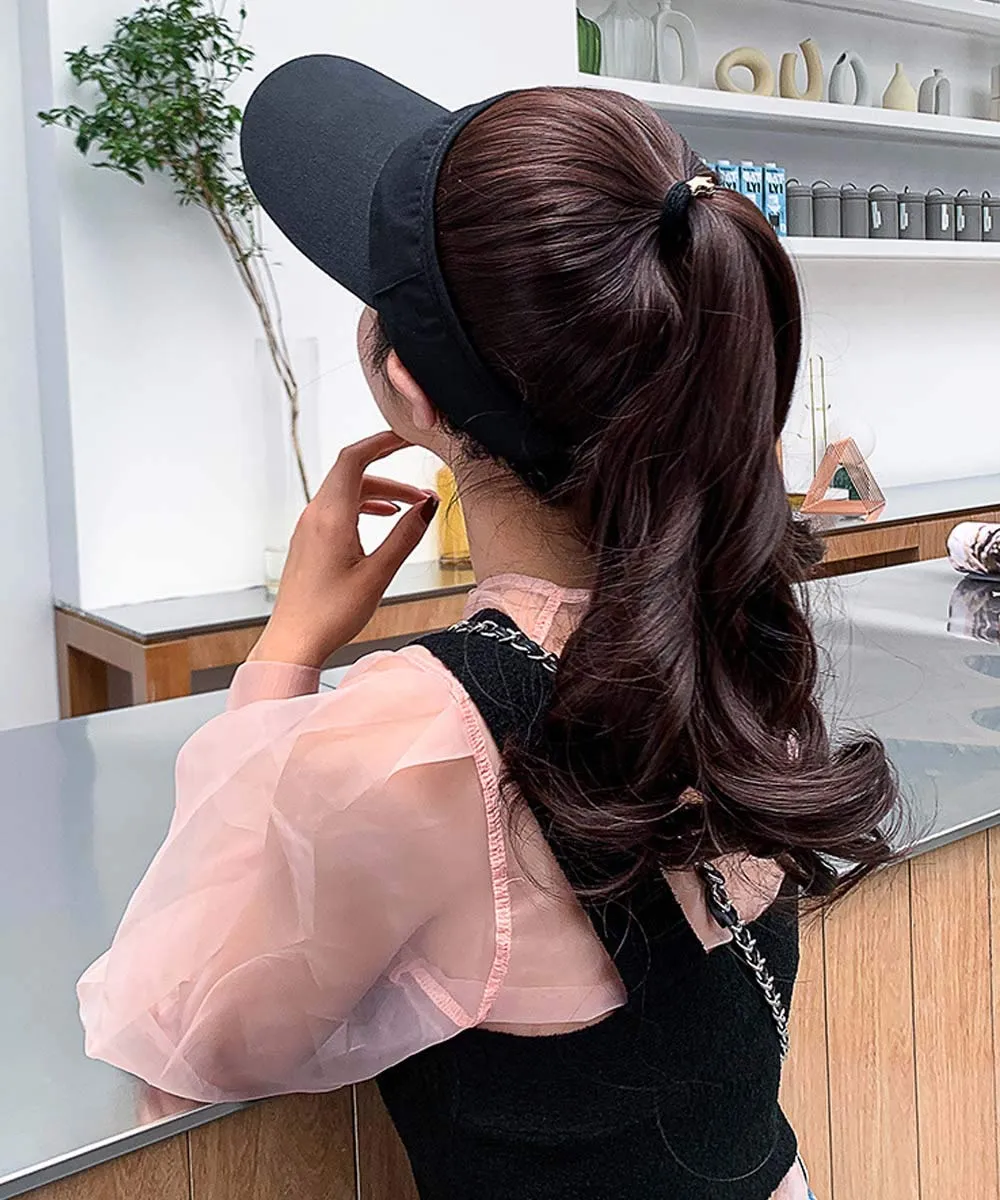 YEKEYI Outdoor Hat Wig Hat with Hair Ponytail Wig Baseball Cap with Hair Brown Black Wavy Women Wig Hats