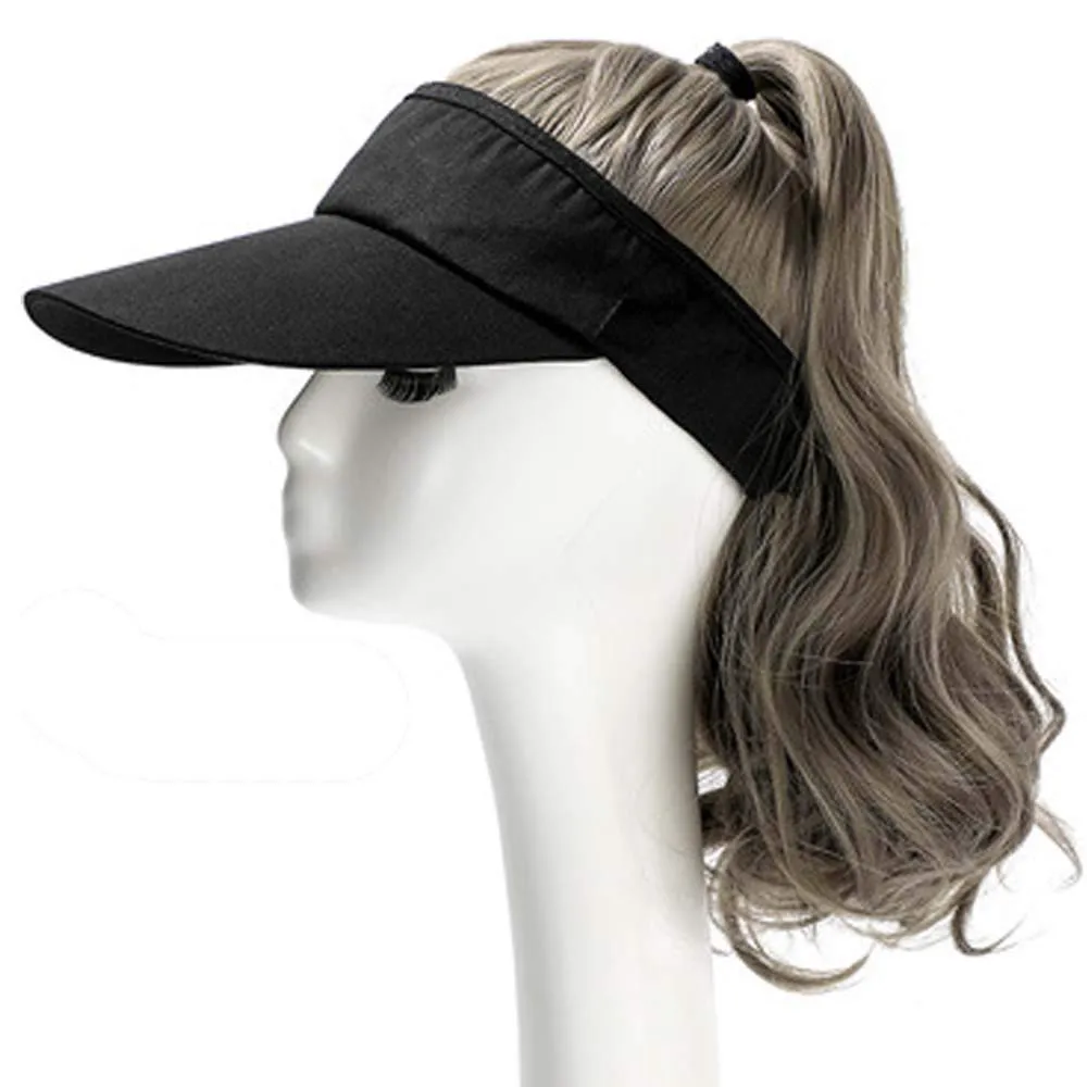 YEKEYI Outdoor Hat Wig Hat with Hair Ponytail Wig Baseball Cap with Hair Brown Black Wavy Women Wig Hats