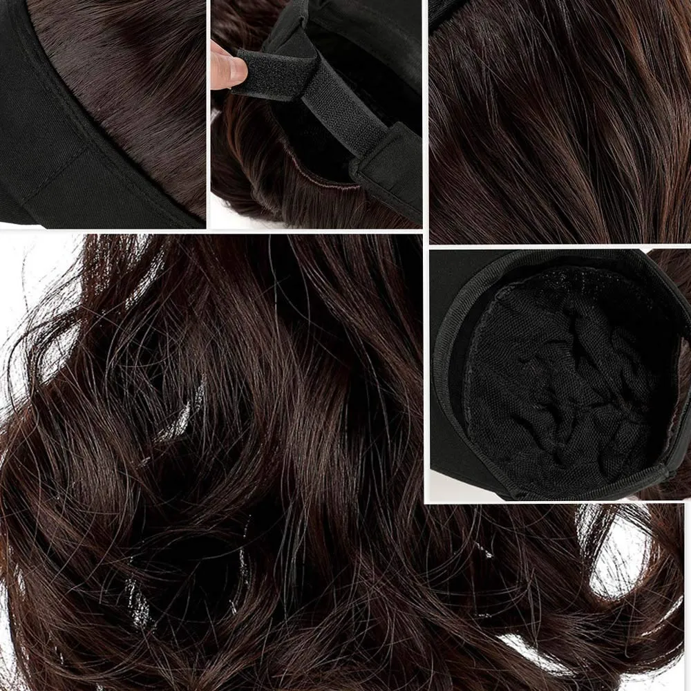 YEKEYI Outdoor Hat Wig Hat with Hair Ponytail Wig Baseball Cap with Hair Brown Black Wavy Women Wig Hats