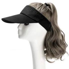 YEKEYI Outdoor Hat Wig Hat with Hair Ponytail Wig Baseball Cap with Hair Brown Black Wavy Women Wig Hats