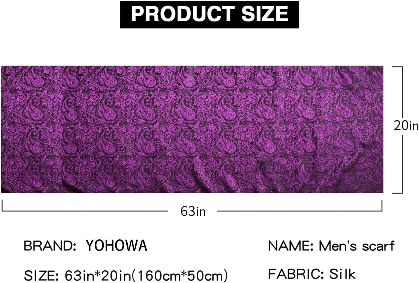 YOHOWA Mens/Womens Lightweight Silk Scarf Fashion Print Paisley Scarves Neckerchief Shawl Autumn Winter 63"x20"